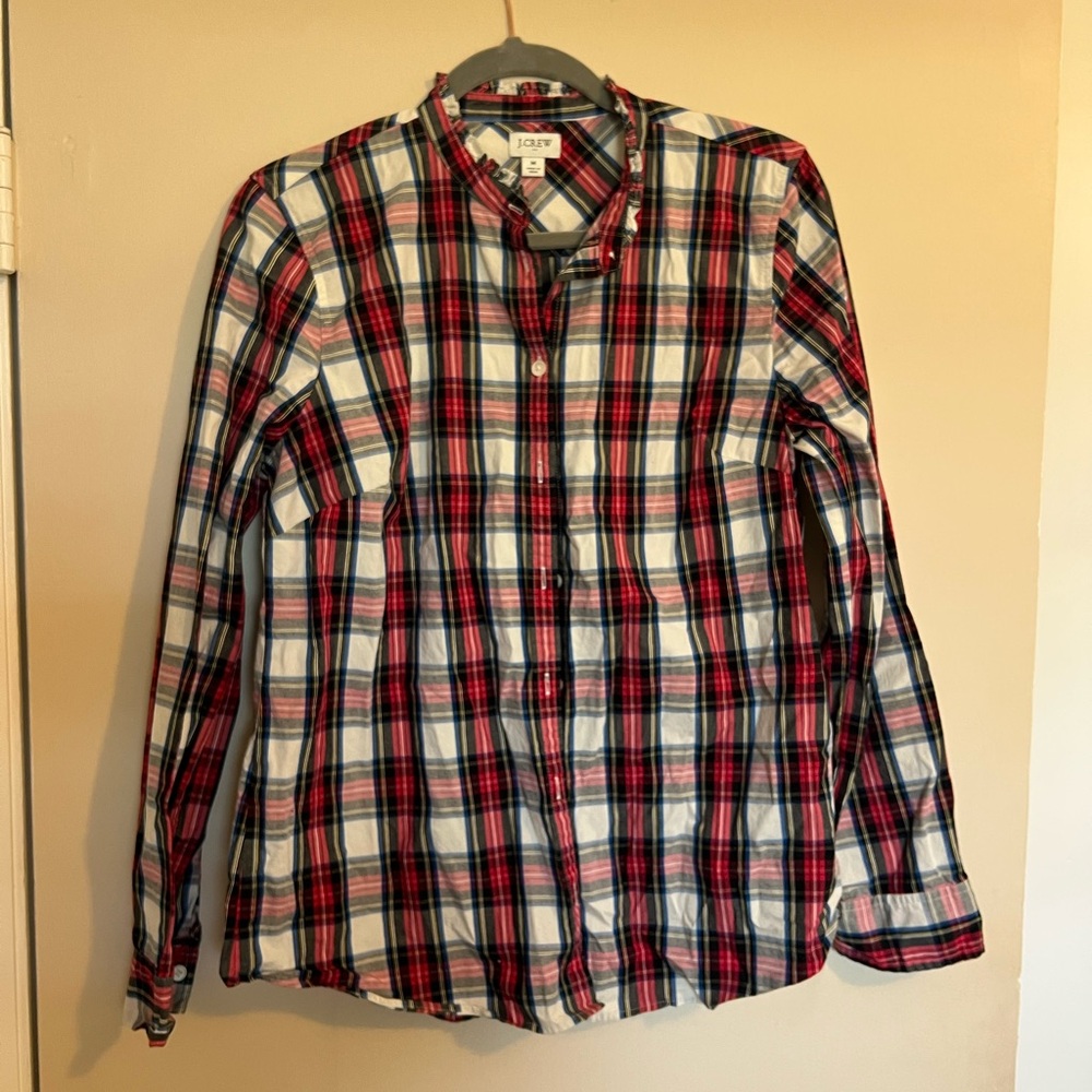 J. Crew Men's Red and Blue Plaid Button Down Shirt